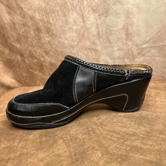 White Mountain Wedge Heel Suede Leather Clog Mules Black Slip On Gothic Peasant - Picture 4 of 10